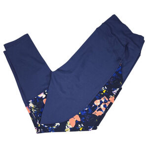 Pop Fit Wom XL Blue Pink Floral Leggings Pockets Workout Athleisure Athletic EUC
